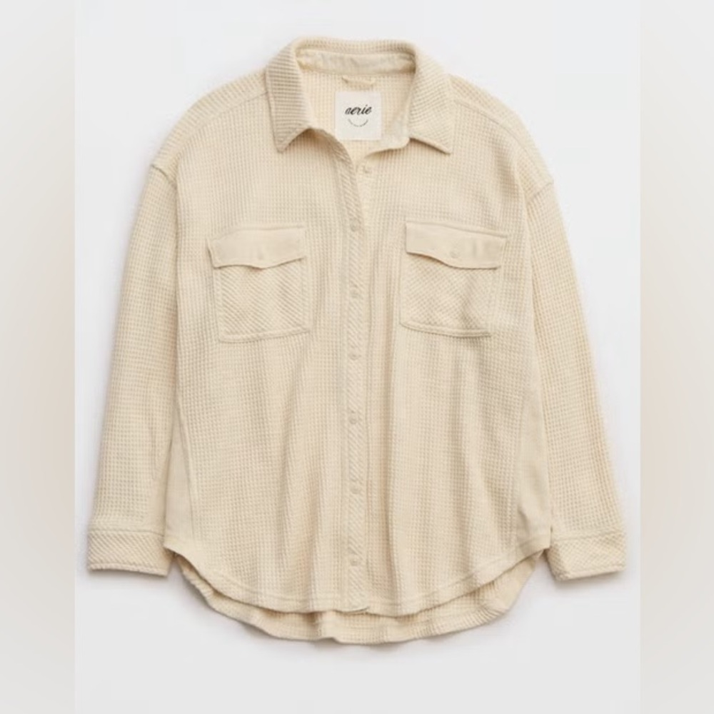 NWOT Aerie women’s waffle lumber Cream Button-Up Shirt